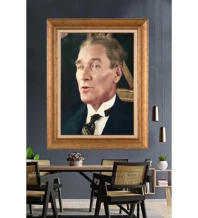 Altın Varaklı Çerçeveli Paspartulu Atatürk Tablo TR1292 (Gold)
