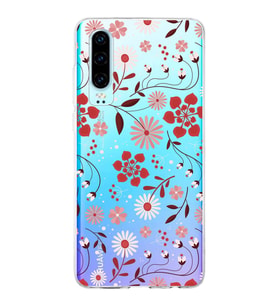 Huawei P30 Uyumlu Kapak Flowers Tasarımlı Şeffaf Silikon Kılıf