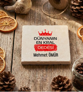 Kişiye Özel En Kral Dede Bardak Altlığı Babalar Günü Hediyesi (Krem)