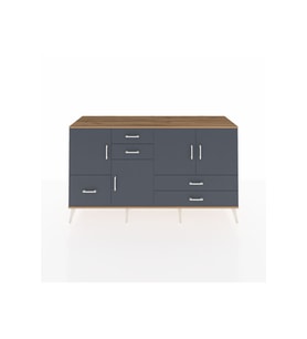 Kronos Konsol 4 Raflı 5 Çekmeceli 4 Kapaklı 176x59x99 Çam-Antrasit