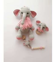 Sevimli Fil Yeni Doğan Seti Amigurumi Organik Oyuncak