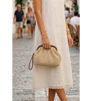 Vintage Model Örme Hasır Kadın Portföy Clutch Çanta
