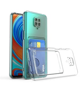 Coverzone Xiaomi Redmi Note 9S ile Uyumlu Kartl?kl? ?effaf Kamera Koruma Y�kseltisi Z-Serta Silikon Anti-?ok �zellikli K�?eleri Airbag ?effaf Telefon K?l?f?