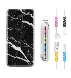 Xiaomi Redmi 8A 8 Pro 9C 9T 10C 11T Pro Kılıf Kablo Koruma Spiral Silikon Siyah Şerit Mermer 1318