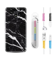 Xiaomi Redmi 8A 8 Pro 9C 9T 10C 11T Pro Kılıf Kablo Koruma Spiral Silikon Siyah Şerit Mermer 1318