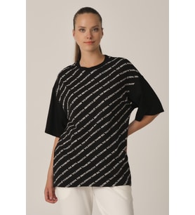 ALEXANDERGARDI BASKILI OVERSİZE T-SHİRT (UN-70417) (Siyah)