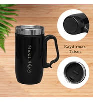 Kişiye Özel Kulplu SİYAH Renk Çelik 280 ml Termos Bardak