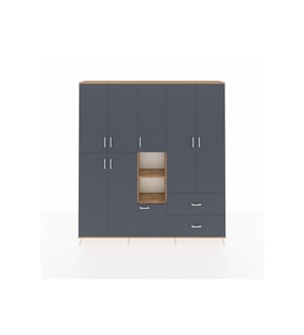 Arges Gardrop 12 Raflı 2 Çekmeceli Tek Askılı 220x30x243 Çam-Antrasit