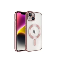 Apple iPhone 14 Plus Uyumlu Kılıf Kamera Korumalı M-safe Wireless Şarj Özellikli Zore Demre Kapak (Rose Gold Altın)