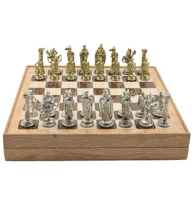 GiftHome Büyük Boy Metal İNGİLİZ Satranç Takımı Parlak ve Rustik Desenli Sandıklı MDF Tahtası(36X36X6 cm.)