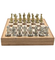 GiftHome Büyük Boy Metal İNGİLİZ Satranç Takımı Parlak ve Rustik Desenli Sandıklı MDF Tahtası(36X36X6 cm.)