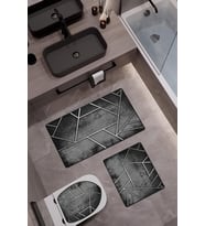 Bambu Kumaş Kaymaz Tabanlı Yıkanabilir 3'lü Klozet Takımı Dijital Baskı Banyo Paspas Seti BKLZ0007