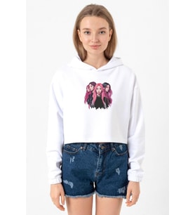Blackpink Members Art Poster Beyaz Optik Kadın Crop Kapşonlu (A.Beyaz)