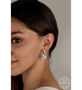Swarovski Crystal Kadın Beyaz Sallantılı Gümüş Küpe