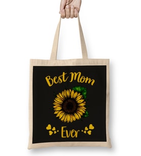Best Mom Ever Sunflower Anneler Günü Bez Çanta Uzun Saplı