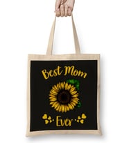 Best Mom Ever Sunflower Anneler Günü Bez Çanta Uzun Saplı