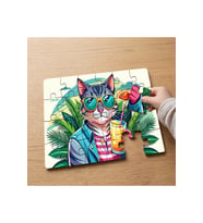 Gözlüklü Cool Kedi Tasarımlı 24 Parça Ahşap Çocuk Puzzle MPK0212