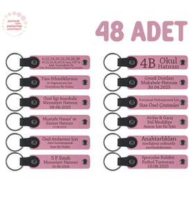 Pembe, Çocuk Partisi İçin Kişiselleştirilmiş Anahtarlık 48’li Set, Gelen Herkese Özel Hediye