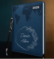 BK Gift Kişiye Özel İsimli Termo Sert Kapak 2026 Lacivert Ajanda & Kalem -9, Öğretmenler Günü Hediyesi, Yeni İş Hediyesi