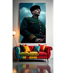 ATATÜRK ASALETLİ POZU I Ev Duvar Salon Güzellik Salonu Ofis Dükkan Dekarasyon Kanvas Tablo (Çok Renkli)