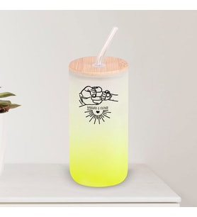 BK Gift İsimli Dad Tasarımlı Sarı Renk Pipetli Buzlu Cam Bardak 600ml - 8, Babaya Hediye, Doğum Günü Hediyesi