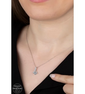 SWAROVSKİ CRYSTAL TEK TAŞ BAGET  925 AYAR GÜMÜŞ KOLYE