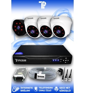 PICAM 4 Kameralı Uzay 3 İç Kamera Set HDD'siz Full HD Gece Görüşlü Güvenlik Kamerası Sistemi