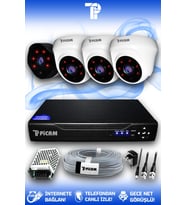 PICAM 4 Kameralı Uzay 3 İç Kamera Set HDD'siz Full HD Gece Görüşlü Güvenlik Kamerası Sistemi