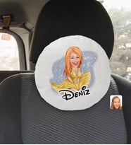 BK Gift Kişiye Özel İsimli Marilyn Monroe Karikatürlü Yuvarlak Araç Koltuk Yastığı-1
