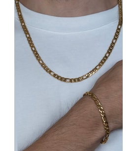 Figaro Model Çelik Unisex Kolye Ve Bileklik Set 2,5mm (Gold)