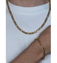 Figaro Model Çelik Unisex Kolye Ve Bileklik Set 2,5mm (Gold)