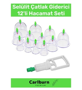 Premium Series Selülit Çatlak Giderici Vakumlu Masaj Aleti 12'li Kupa Hacamat Seti