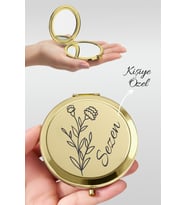 Kişiye Özel İsim Baskılı Premium Gold Cep Aynası Makyaj Aynası - Hercai Karanfil