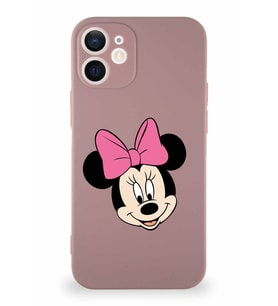 Apple iPhone 12 Soft Premier Kapak Minnie Mouse-C Tasarımlı Silikon Kılıf - Pudra (Şeffaf)