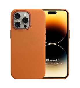 Microsonic Apple iPhone 14 Pro Max Kılıf Metalist Leather Turuncu (Turuncu)
