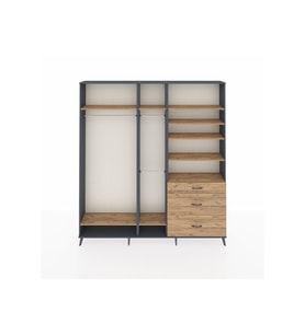 Arges Gardrop 9 Raflı 3 Çekmeceli 3 Askılı 220x30x243 Antrasit-Çam