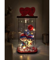 köşeli cam fanus love yazılı ışıklı ledli fanus 15 cm (Kırmızı)