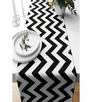 Pelangi Siyah Zigzag Desenli Leke Tutmaz Kumaş Salon Mutfak Masa Değişik Ranır Modelleri Runner, Beyaz-Siyah 40 x 140