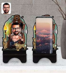 BK Gift Kişiye Özel Viking Karikatürlü Ahşap Biblo Telefon Standı-1
