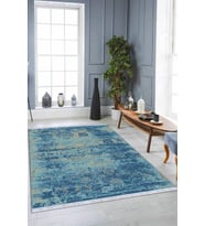 Mavi Modern Dokuma Pamuk Tabanlı Kaymaz Kilim KLM014