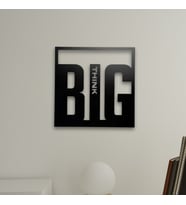 Ahşap Duvar Dekoru Think Big Yazılı 25x25 cm Motive Edici Ofis Ev İçin Modern Tasarım (Siyah-Gold-Krem)