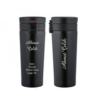 Wings Stainless Steel Mat Siyah İsme Özel Çelik Termos 500ml.  304 Paslanmaz Çelik - Kaydırmaz Taban - Kilitli Kapak - Hava Çıkışlı - Sızdırmaz (Karışık)