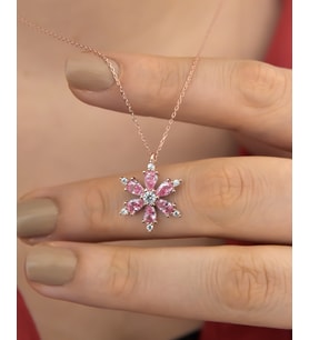 925 Ayar Gümüş Kamelya Çiçeği Kadın Kolye (Pembe)