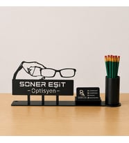 Optisyen Gözlükçü Masa İsimliği - Kişiye Özel, Mesleklere Özel İsimlik - Metal Ofis İsimliği, Kalemlik ve Kartlık Seti- Yeni İş, Terfi Hediyesi