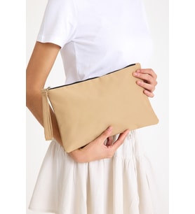 Premium Kadın Renkli Astarlı Fermuarlı Clutch El Çantası Portföy (Krem)