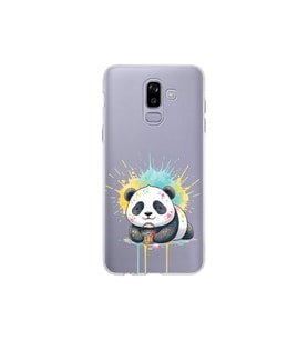 Samsung Galaxy J8 ile Uyumlu Splash Panda Tasarımlı Şeffaf Silikon Kılıf