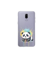 Samsung Galaxy J8 ile Uyumlu Splash Panda Tasarımlı Şeffaf Silikon Kılıf