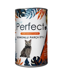 Perfect Somon Balık Eti Parçacıklı Yetişkin Kedi Konservesi 400 Gr