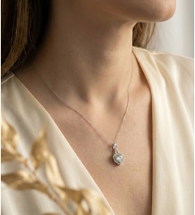 Usho Jewelry, 925 Ayar Gümüş Pırlanta Modeli Kalp Kolye, Kadın Kolye (Beyaz) Sevgililer Günü Kutusu