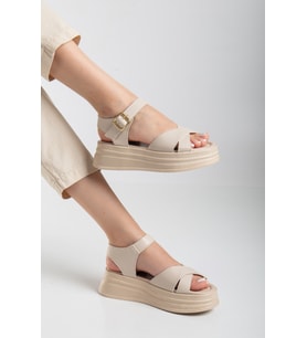 Dadwolf Sade Düz Platform Dolgu Taban Sandalet (Bej-Bej)